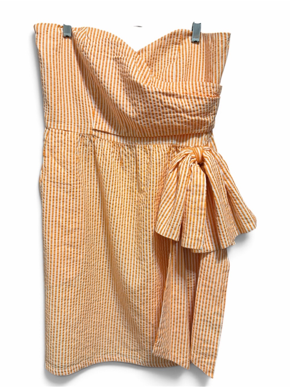 Judith March Strapless Orange White Striped Seersucker Dress with Bow